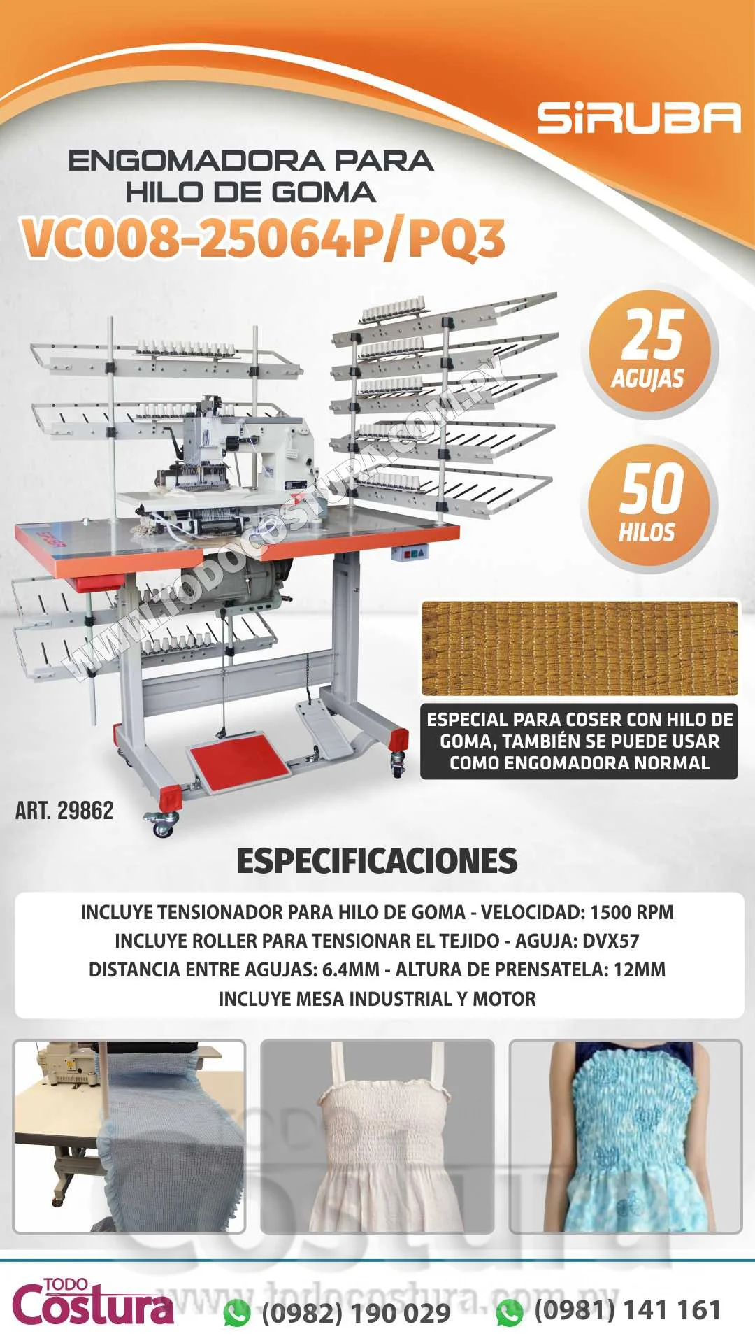 ENGOMADORA (25 AGUJAS - P/ HILO DE GOMA) SIRUBA VC008-25064P/PQ3